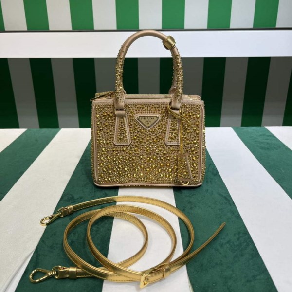 Prada Galleria Satin Mini-Bag with Crystals 1BA906, Pink, One Size